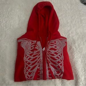 red simplicity rhinestone zip up jacket